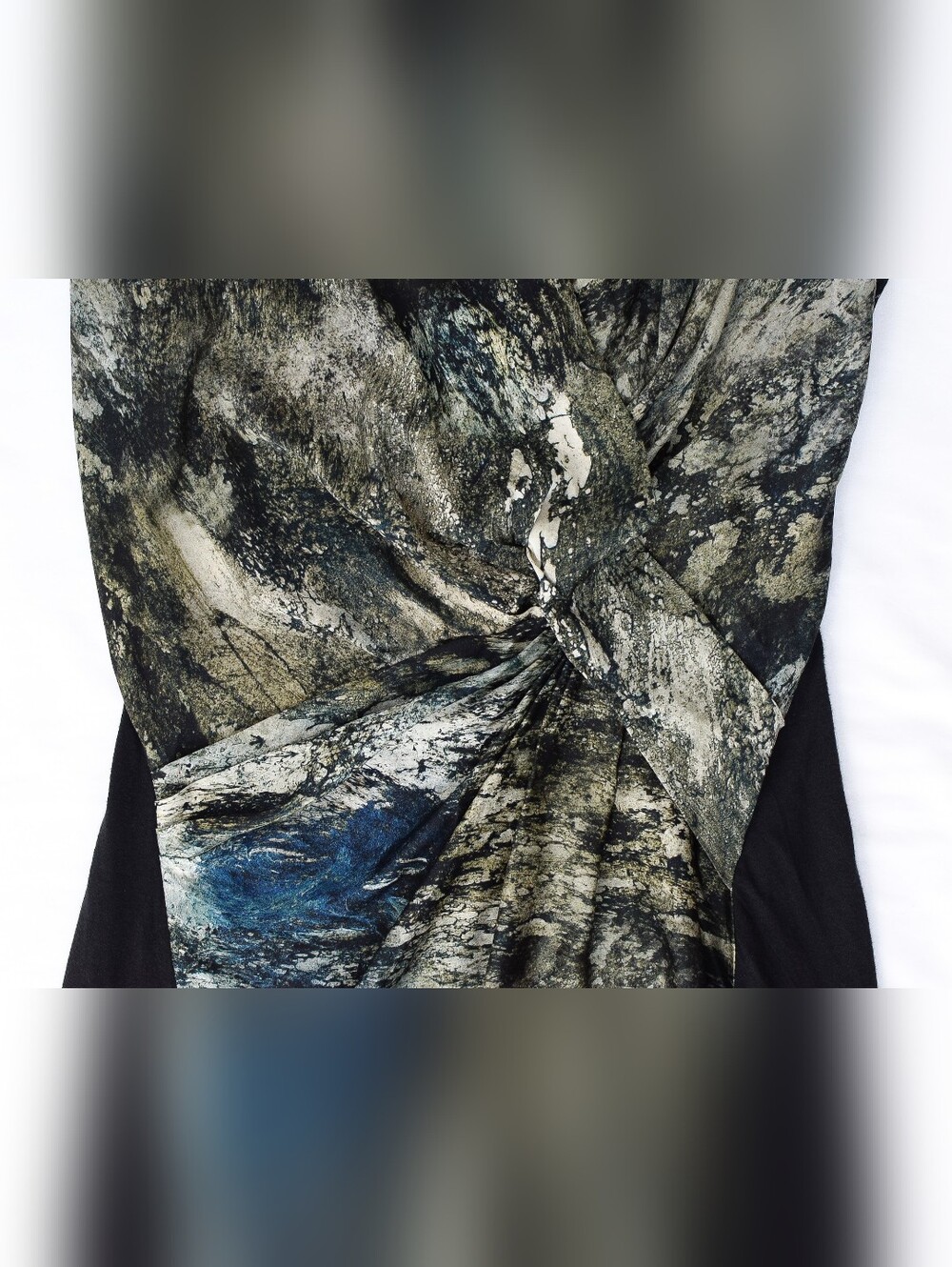 Helmut Lang Silk Twist Front Printed Abstract Dress Sz 4 Raven Print Sateen - Picture 4 of 12